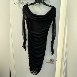 NWOT off the shoulder black mesh bodycon dress